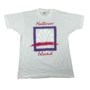 Vintage Collegiate Pacific Hatteras Island Shell Graphic T-Shirt White Mens L